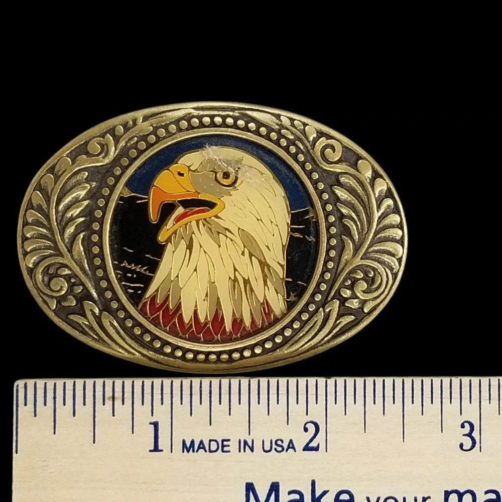 Vintage Eagle Head Small Belt Buckle Western Cowboy American Pride Brass USA‎